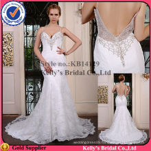 modern design spaghetti strap high quality beaded low back crystal appliques wedding gowns for fat bride